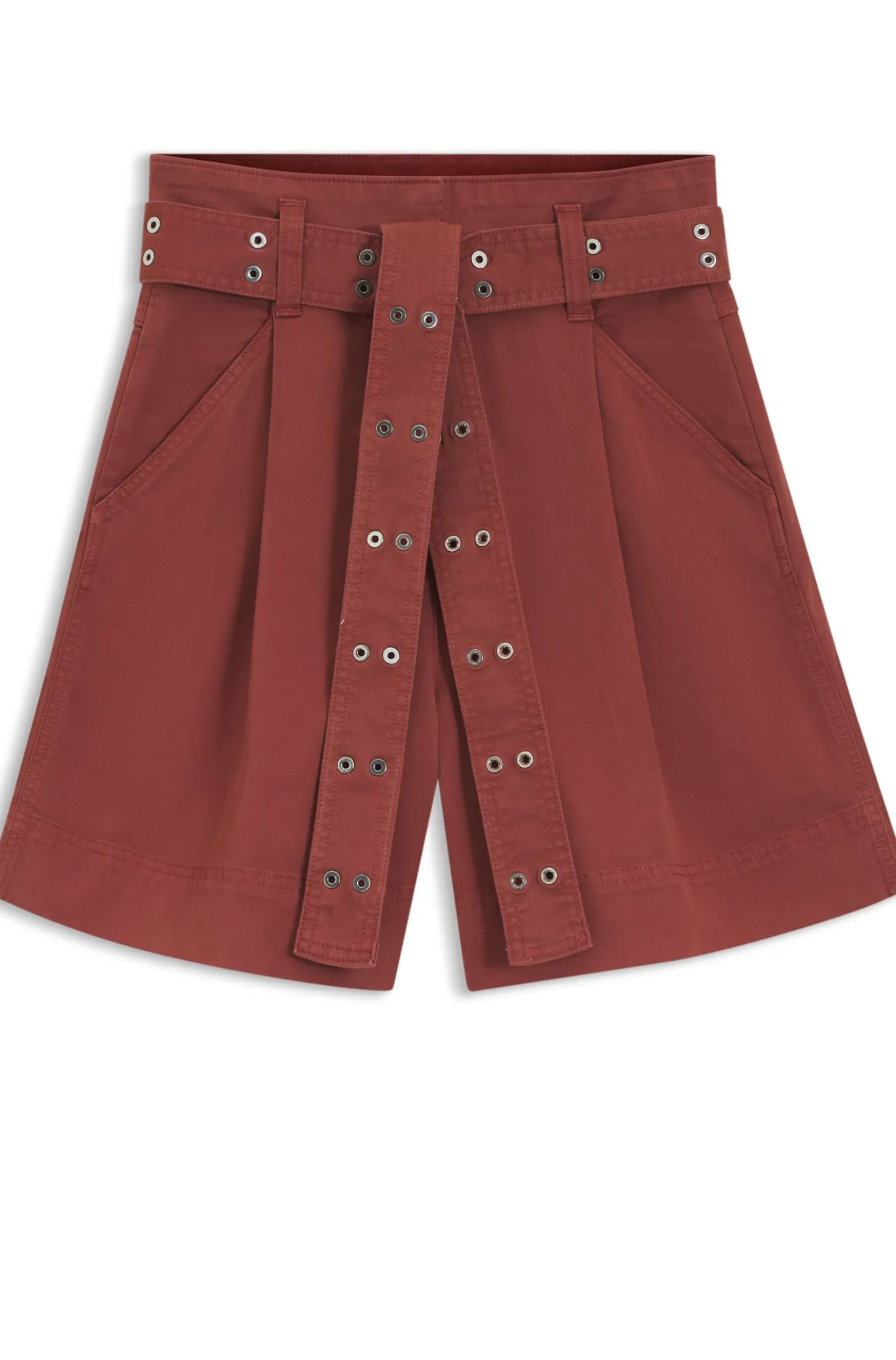 Stretch-cotton shorts with eyelet belt