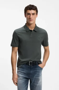 Stretch-cotton slim-fit polo shirt with logo patch