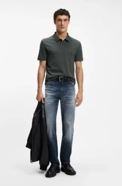 Stretch-cotton slim-fit polo shirt with logo patch