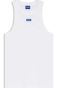 Stretch-cotton tank top with blue logo label