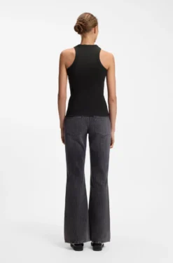 Stretch-cotton tank top with blue logo label