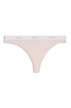 Stretch-cotton thong with logo waistband