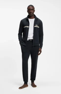 Stretch-cotton tracksuit set with logo and signature stripe