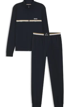 Stretch-cotton tracksuit set with logo and signature stripe
