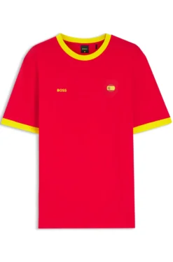 Stretch-cotton T-shirt with country flag and logo