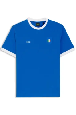 Stretch-cotton T-shirt with country flag and logo
