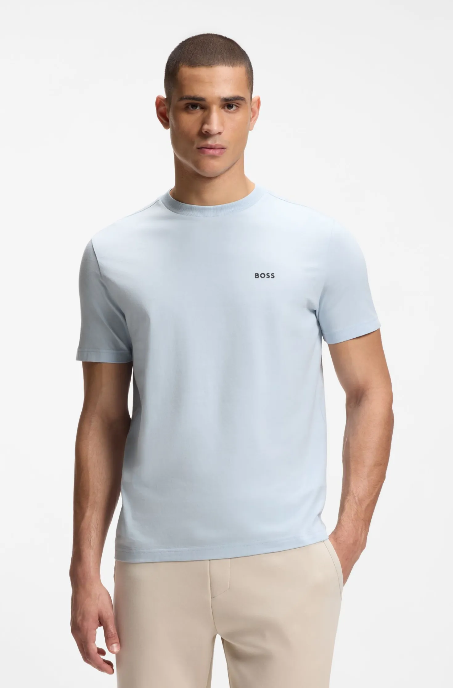 Stretch-cotton T-shirt with contrast logo