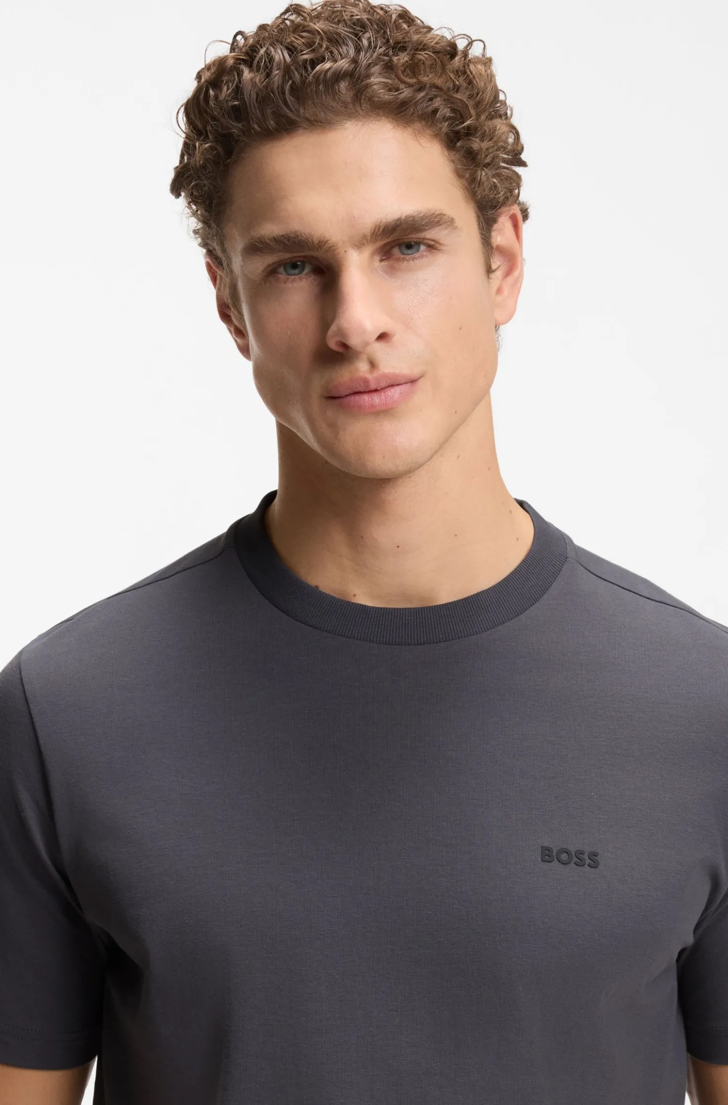 Stretch-cotton T-shirt with contrast logo