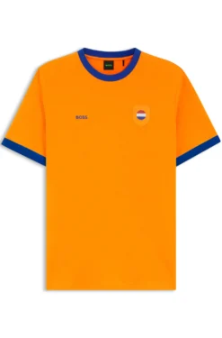 Stretch-cotton T-shirt with country flag and logo