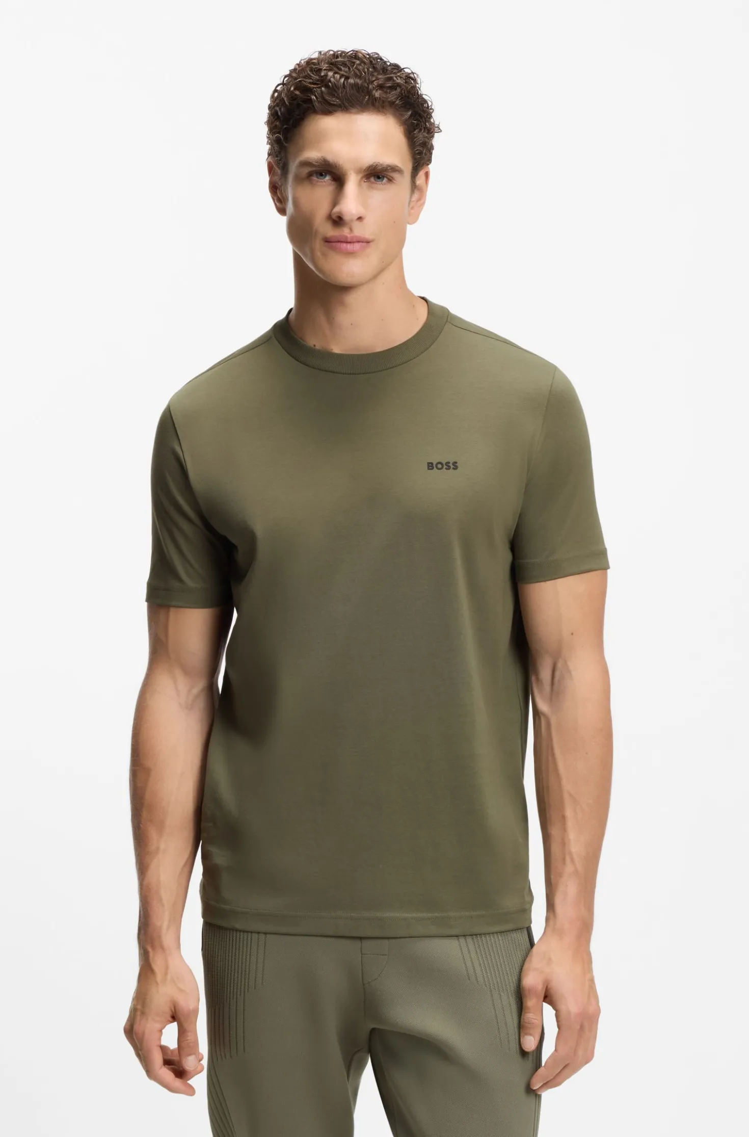 Stretch-cotton T-shirt with contrast logo