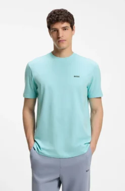 Stretch-cotton T-shirt with contrast logo
