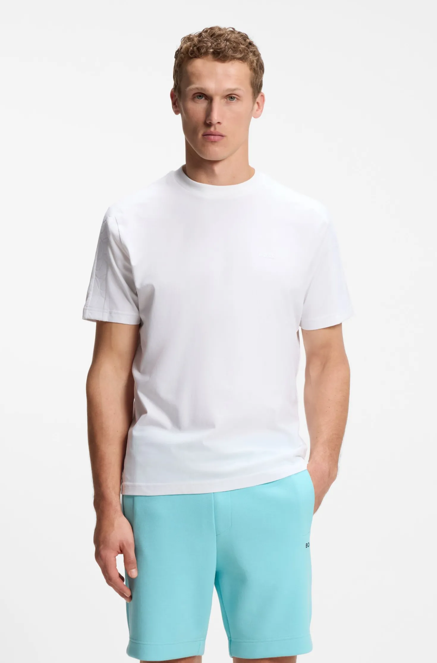 Stretch-cotton T-shirt with jacquard tape