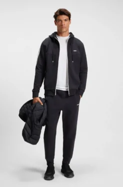 Stretch-cotton zip-up hoodie with stripe insert