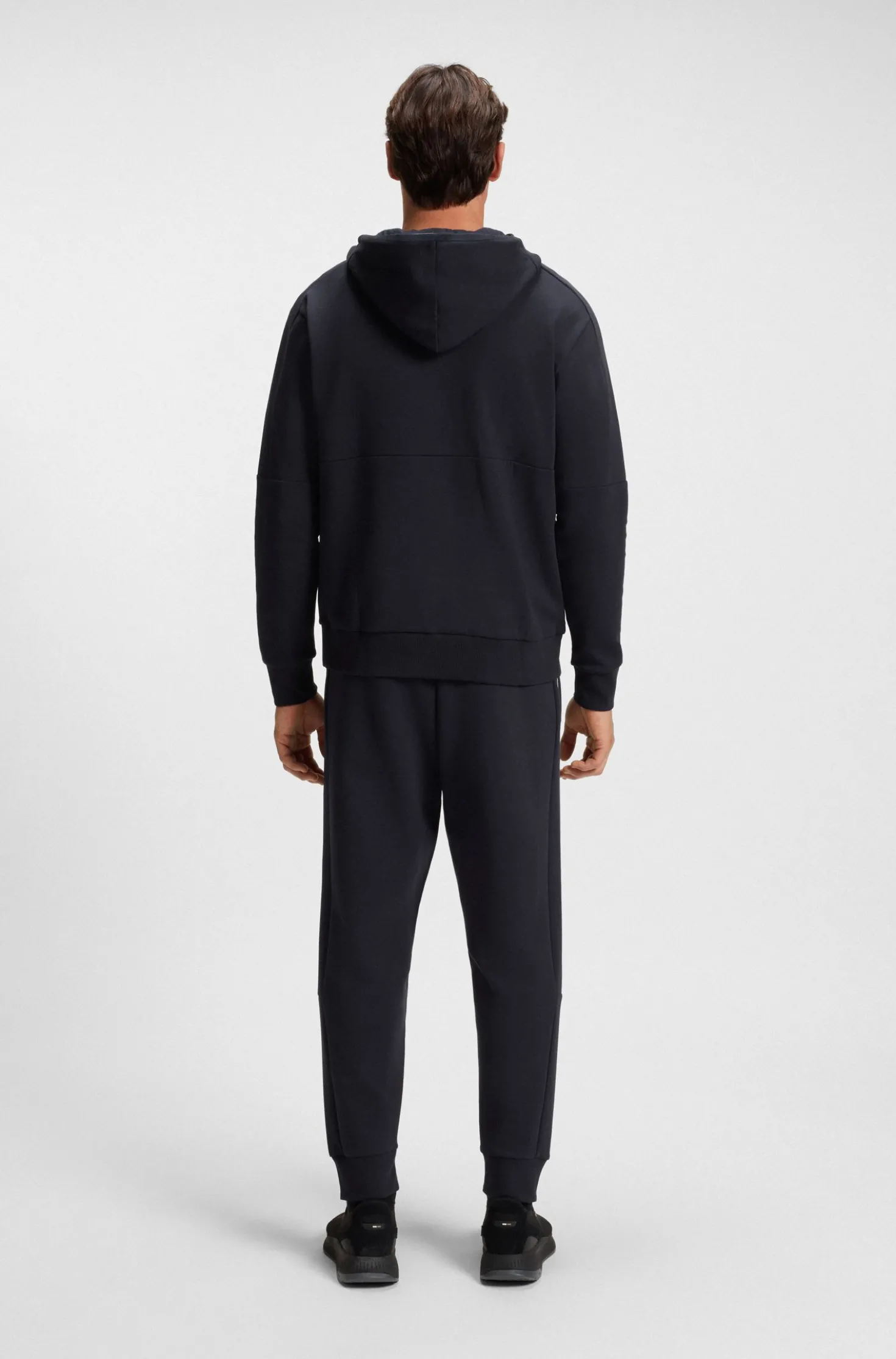 Stretch-cotton zip-up hoodie with stripe insert