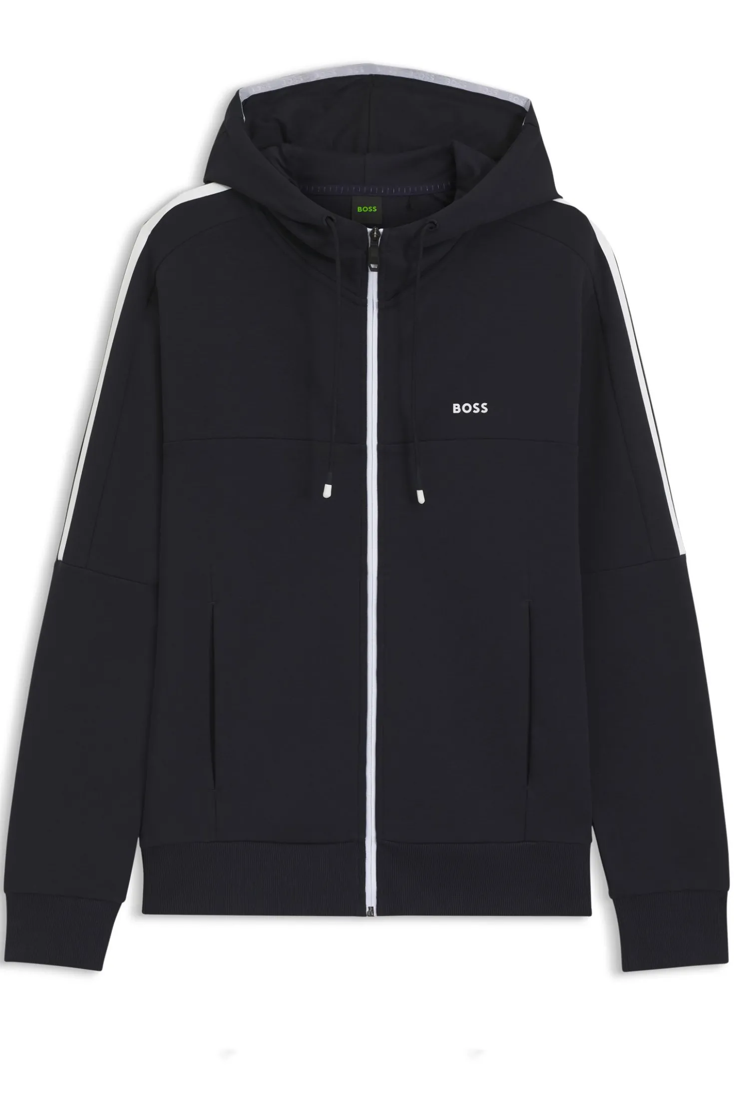 Stretch-cotton zip-up hoodie with stripe insert