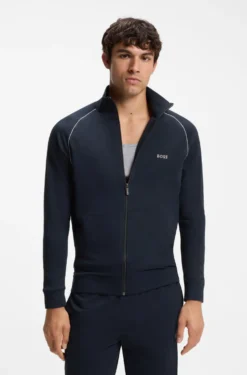 Stretch-cotton zip-up jacket with embroidered logo
