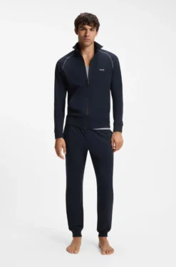 Stretch-cotton zip-up jacket with embroidered logo