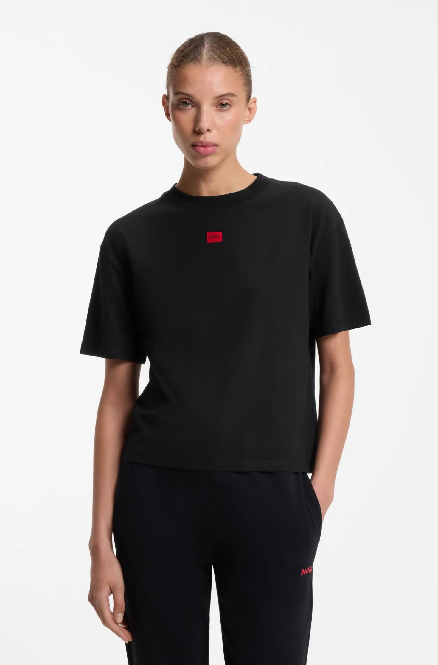 Stretch-fabric loungewear T-shirt with logo label