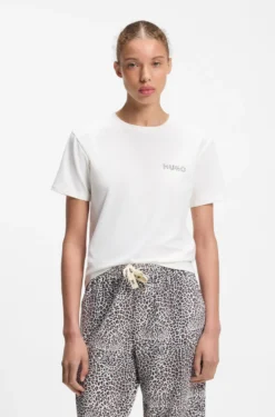 Stretch-jersey pyjama T-shirt with logo print