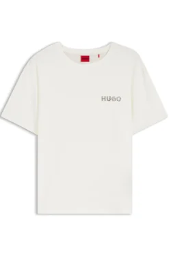 Stretch-jersey pyjama T-shirt with logo print