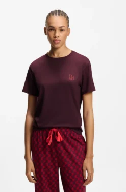 Stretch-jersey pyjama T-shirt with logo print