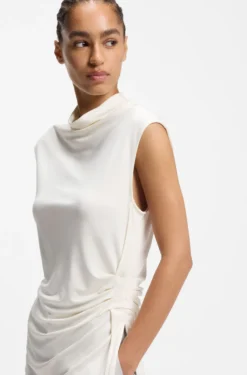 Stretch-jersey top with draped collar