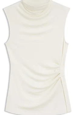 Stretch-jersey top with draped collar