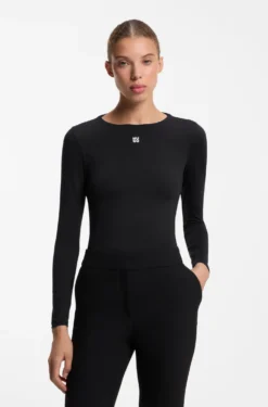 Stretch-jersey top with stacked-logo print