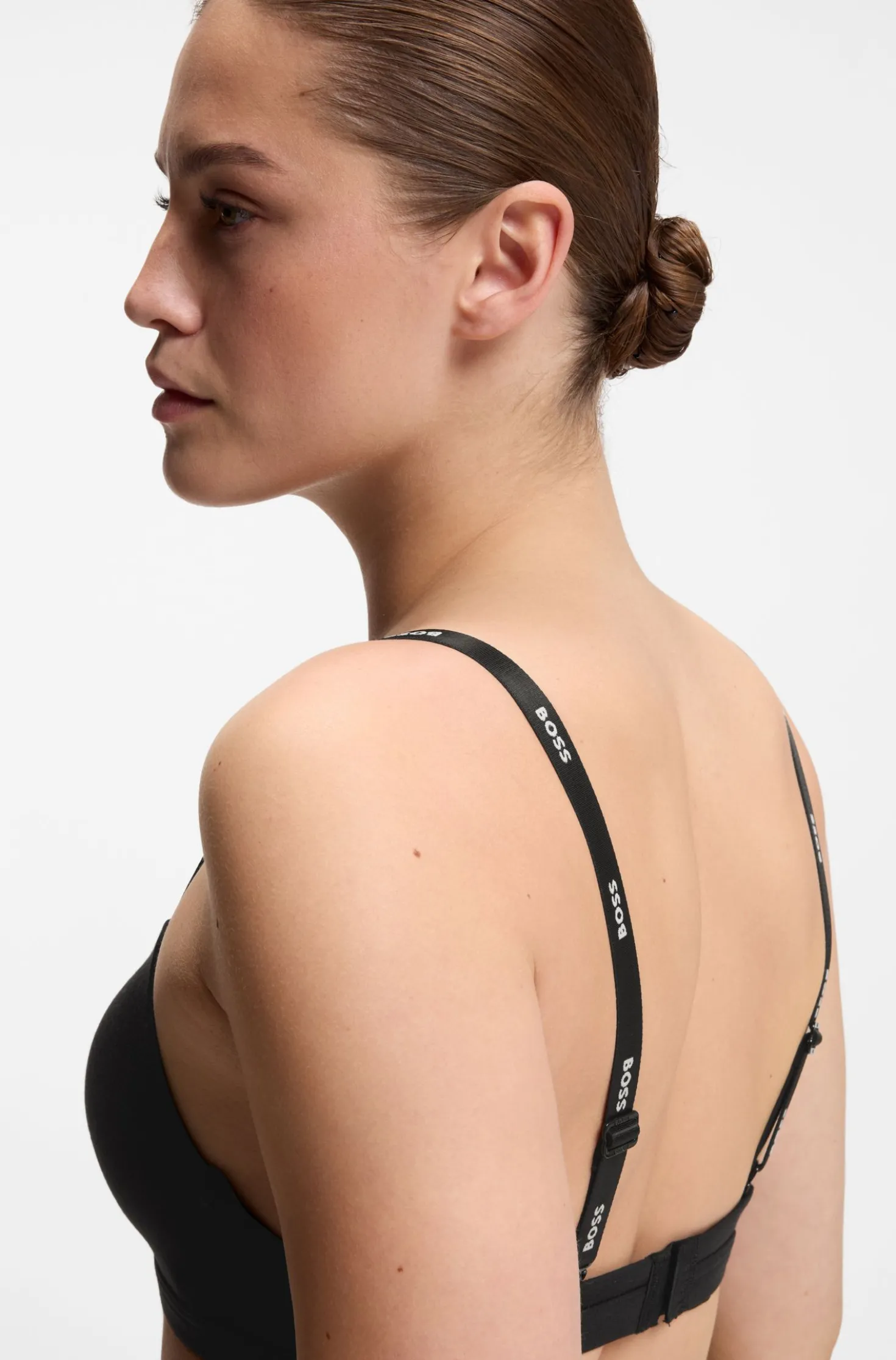 Stretch-jersey triangle bra with logo straps