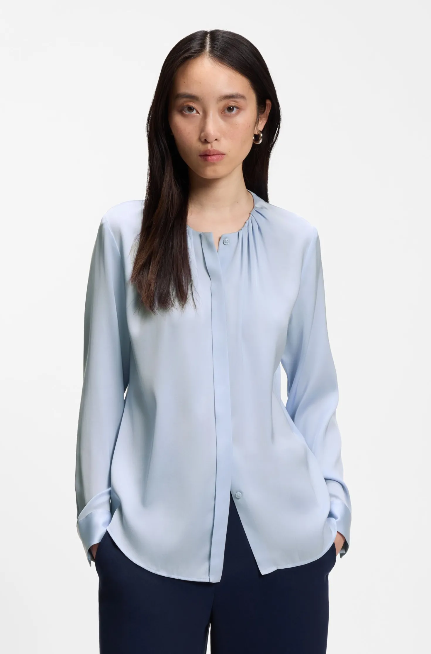 Stretch-silk blouse with gathered details