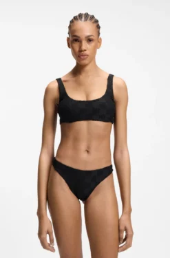 Stretch-terry bikini top with stacked logos