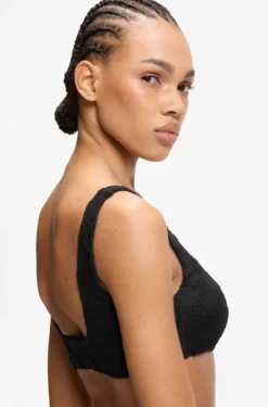 Stretch-terry bikini top with stacked logos