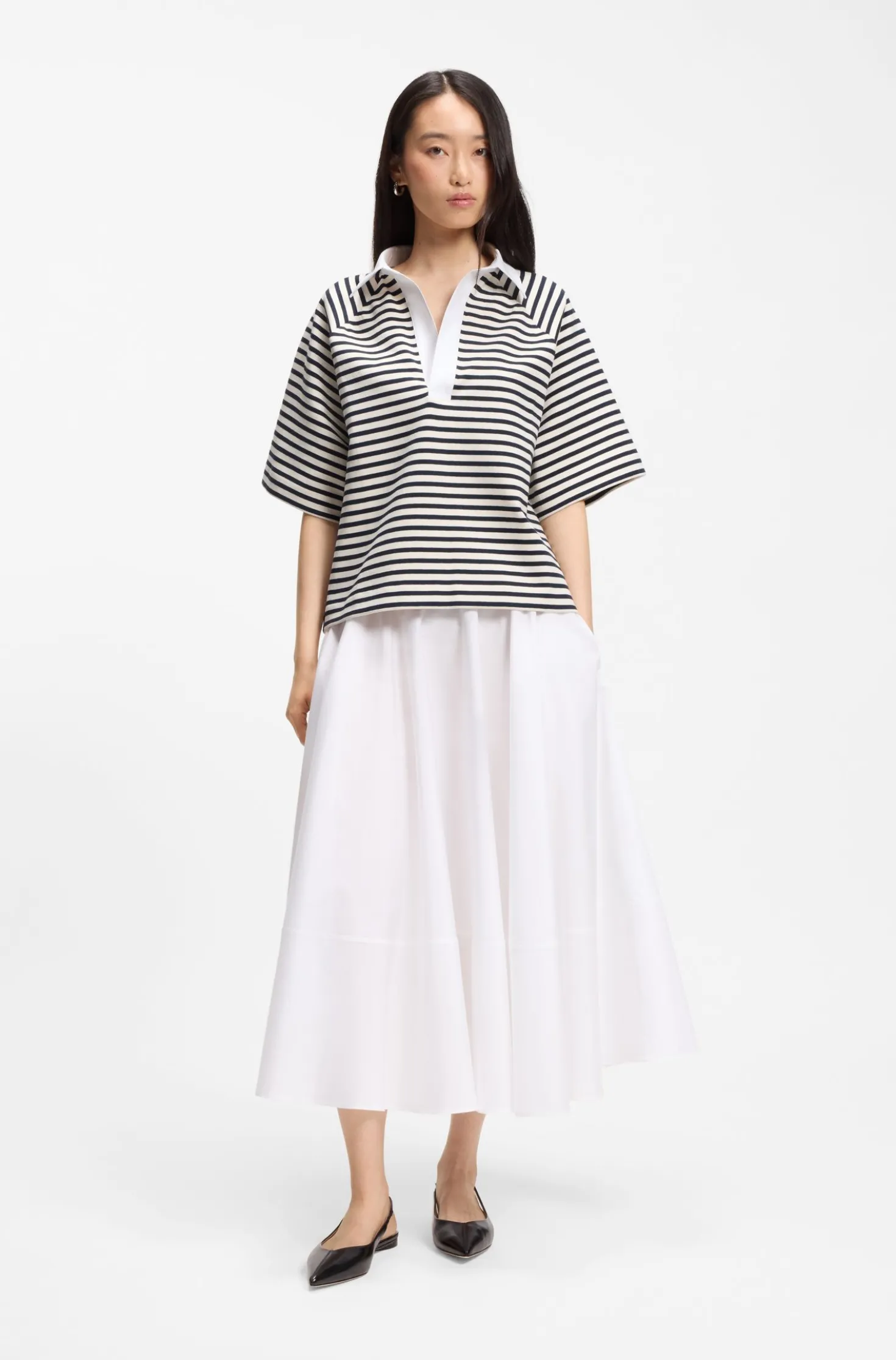 Striped cotton-blend sweatshirt with Johnny collar