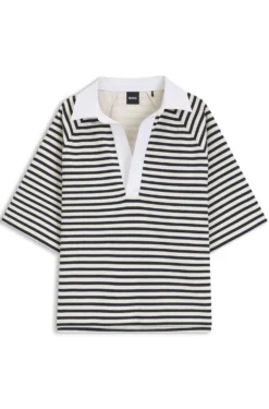Striped cotton-blend sweatshirt with Johnny collar