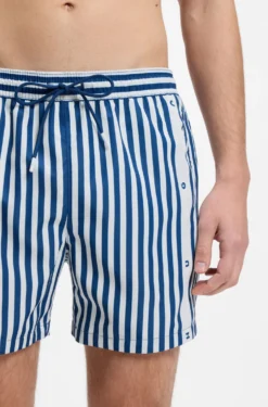 Striped swim shorts with vertical logo