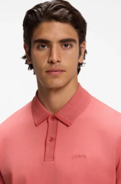 Striped-trim polo shirt in interlock cotton