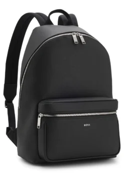 Structured backpack with polished logo lettering