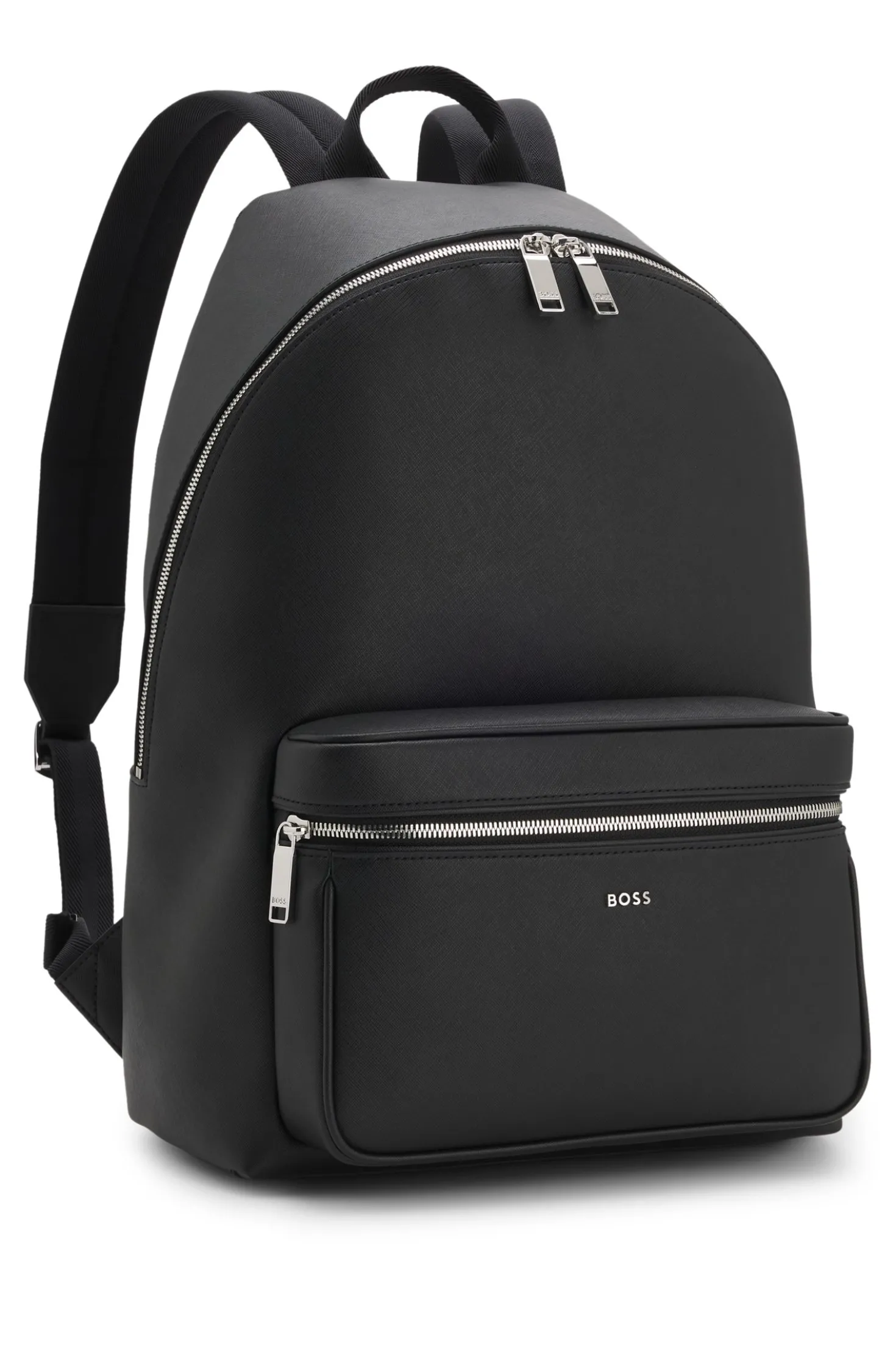 Structured backpack with polished logo lettering