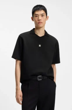 Structured cotton-blend polo shirt with Johnny collar
