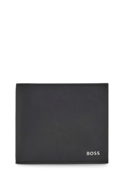 Structured folding wallet with metal logo lettering