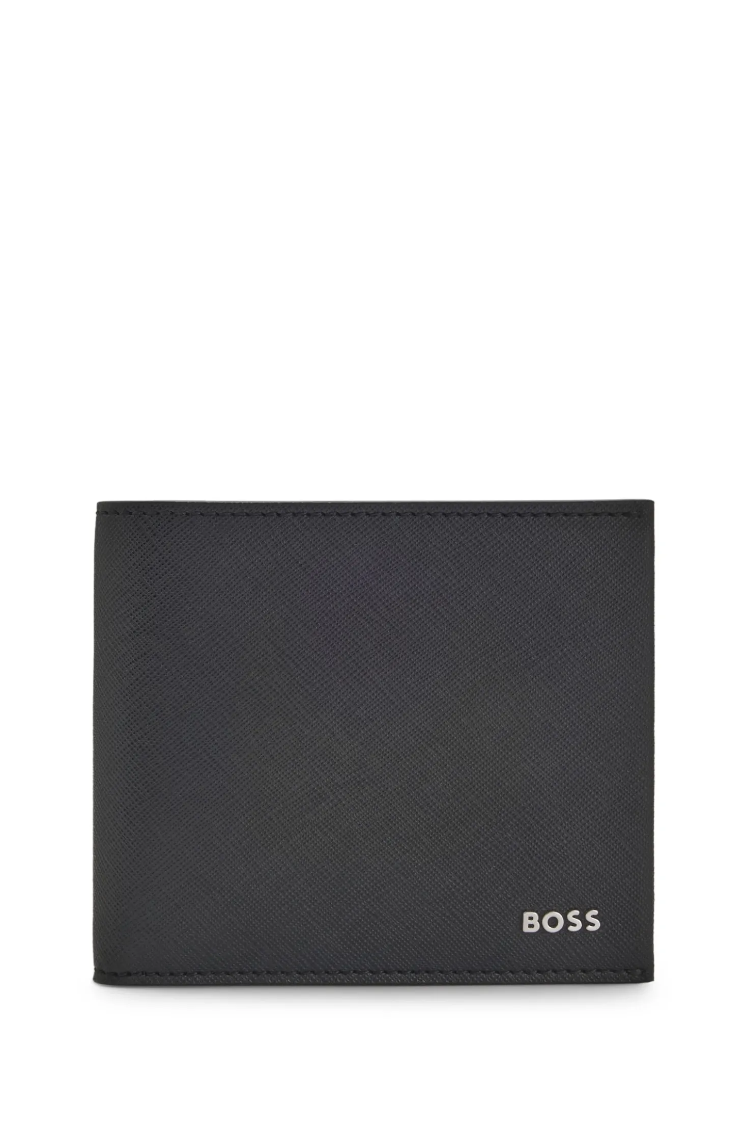 Structured folding wallet with metal logo lettering