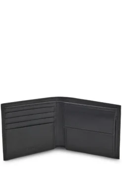 Structured folding wallet with metal logo lettering