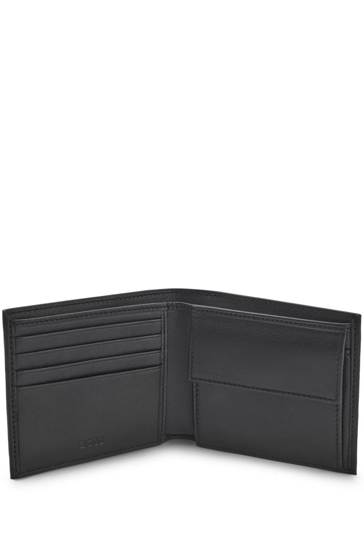 Structured folding wallet with metal logo lettering