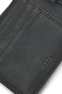 Structured folding wallet with metal logo lettering