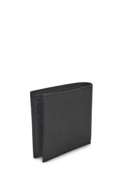 Structured folding wallet with metal logo lettering