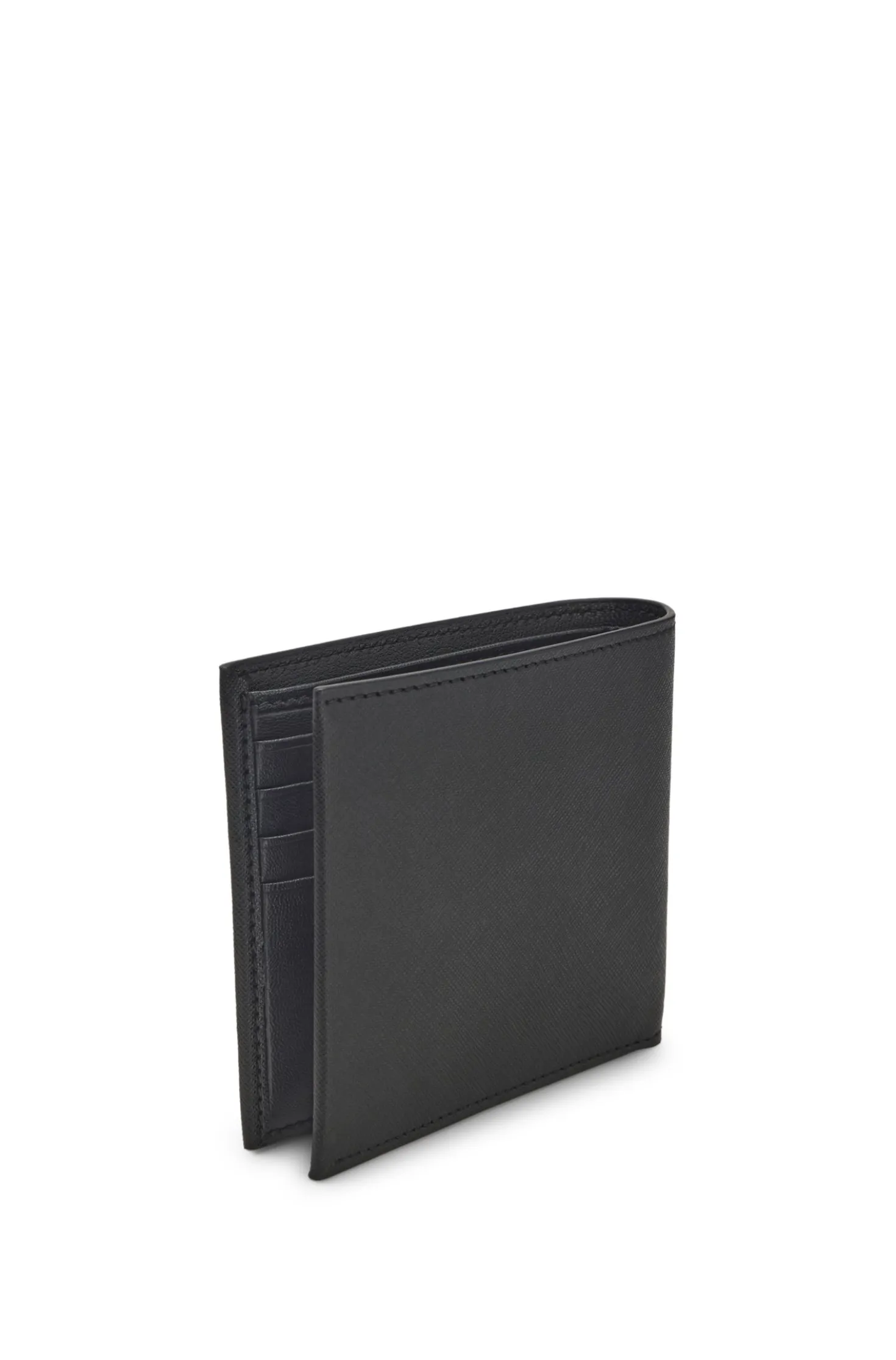 Structured folding wallet with metal logo lettering