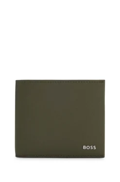 Structured folding wallet with metal logo lettering