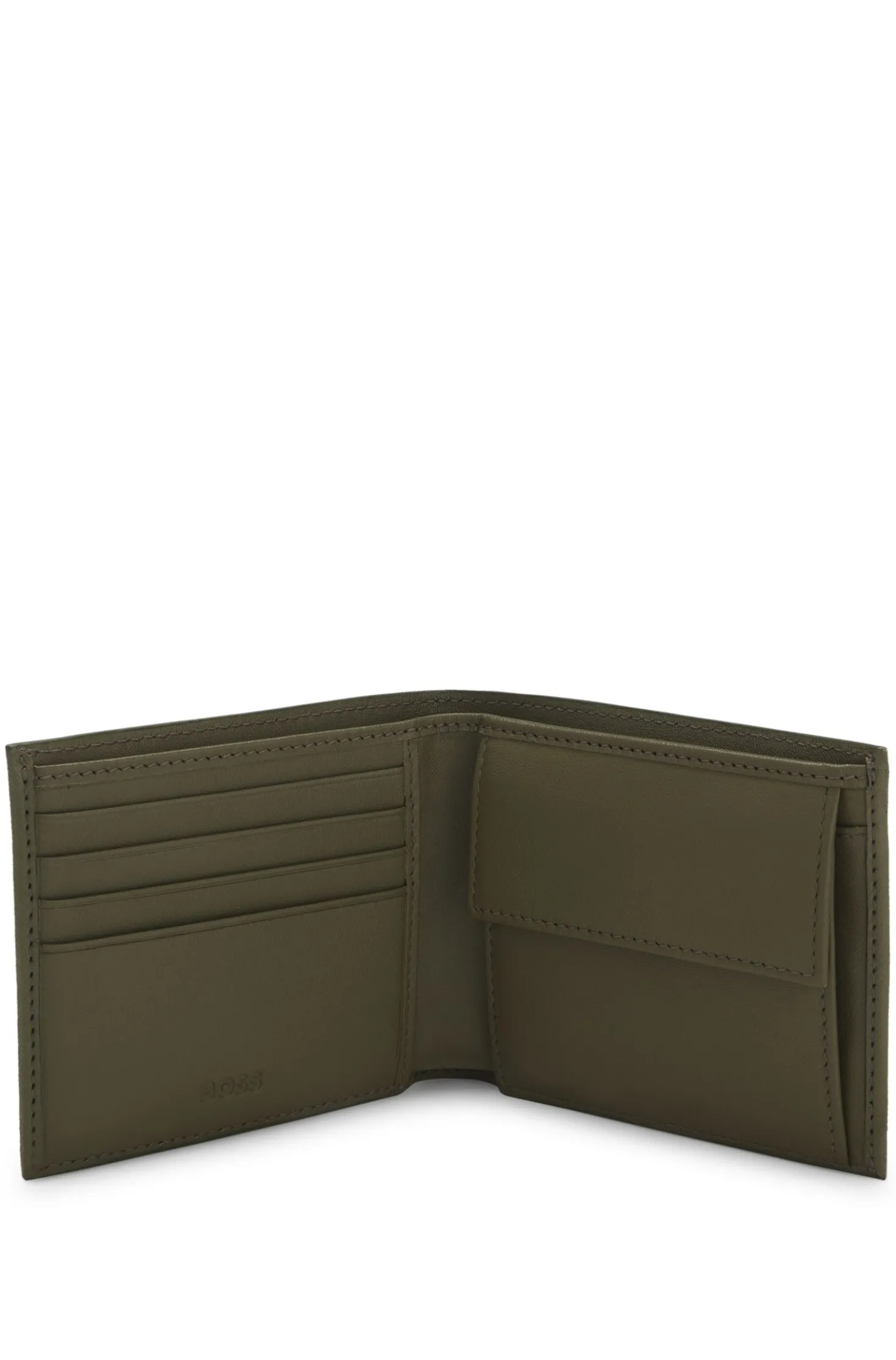 Structured folding wallet with metal logo lettering