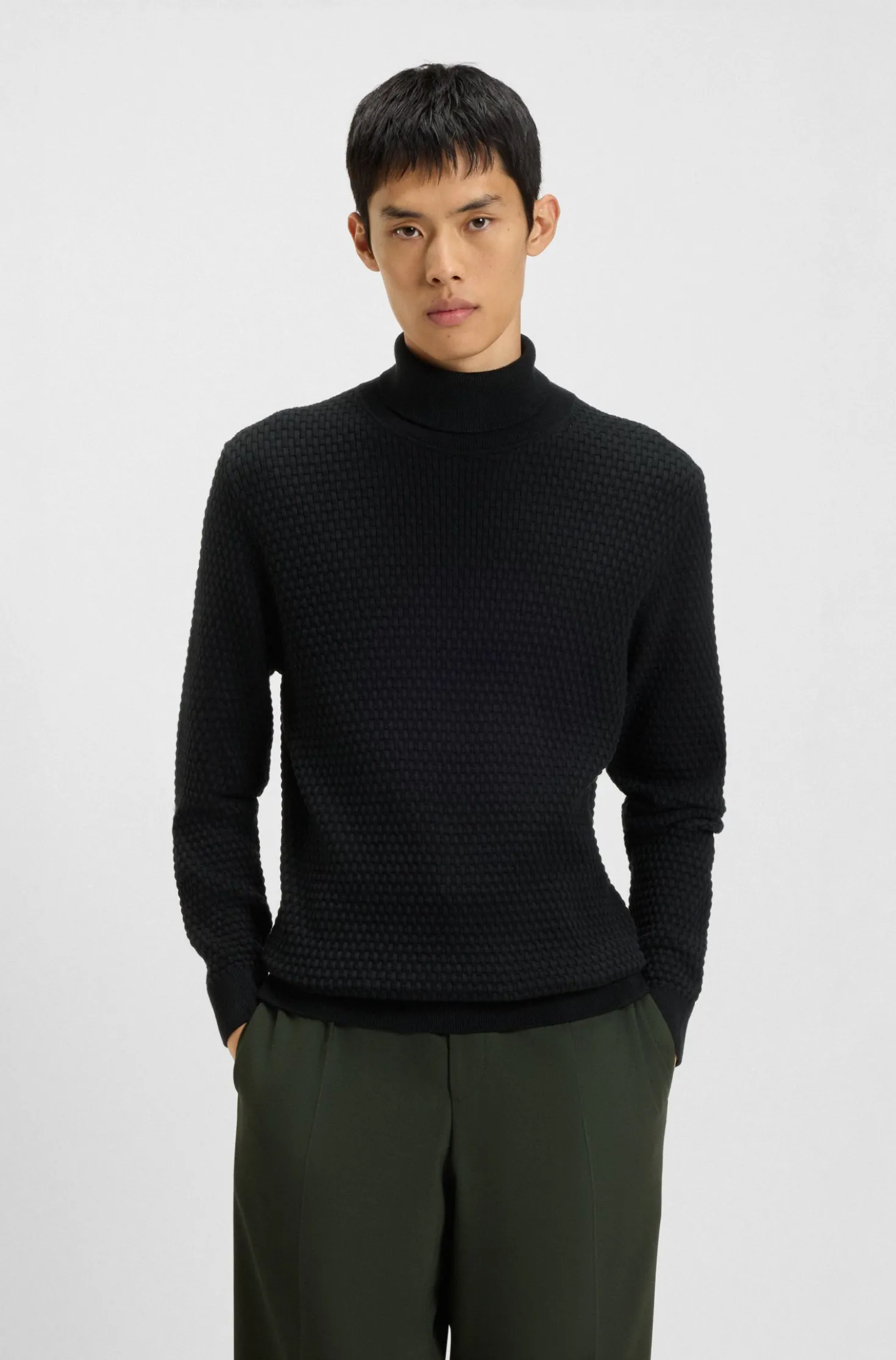 Structured-knit rollneck sweater in cotton