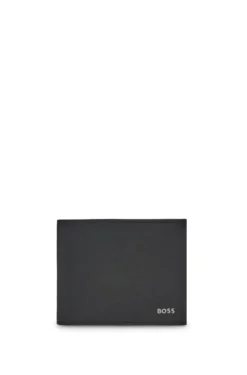 Structured trifold wallet with polished logo lettering